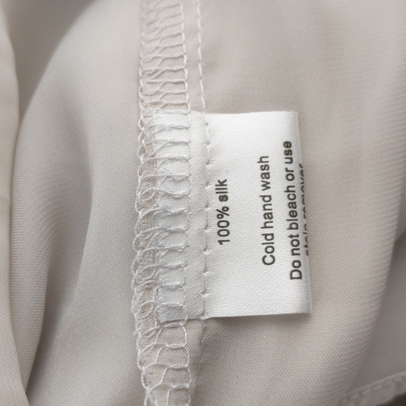 Zhouk Dress Size M Cream Flutter Sleeves Tie Waist Embroidered Cutouts 100% Silk - Picture 14 of 16